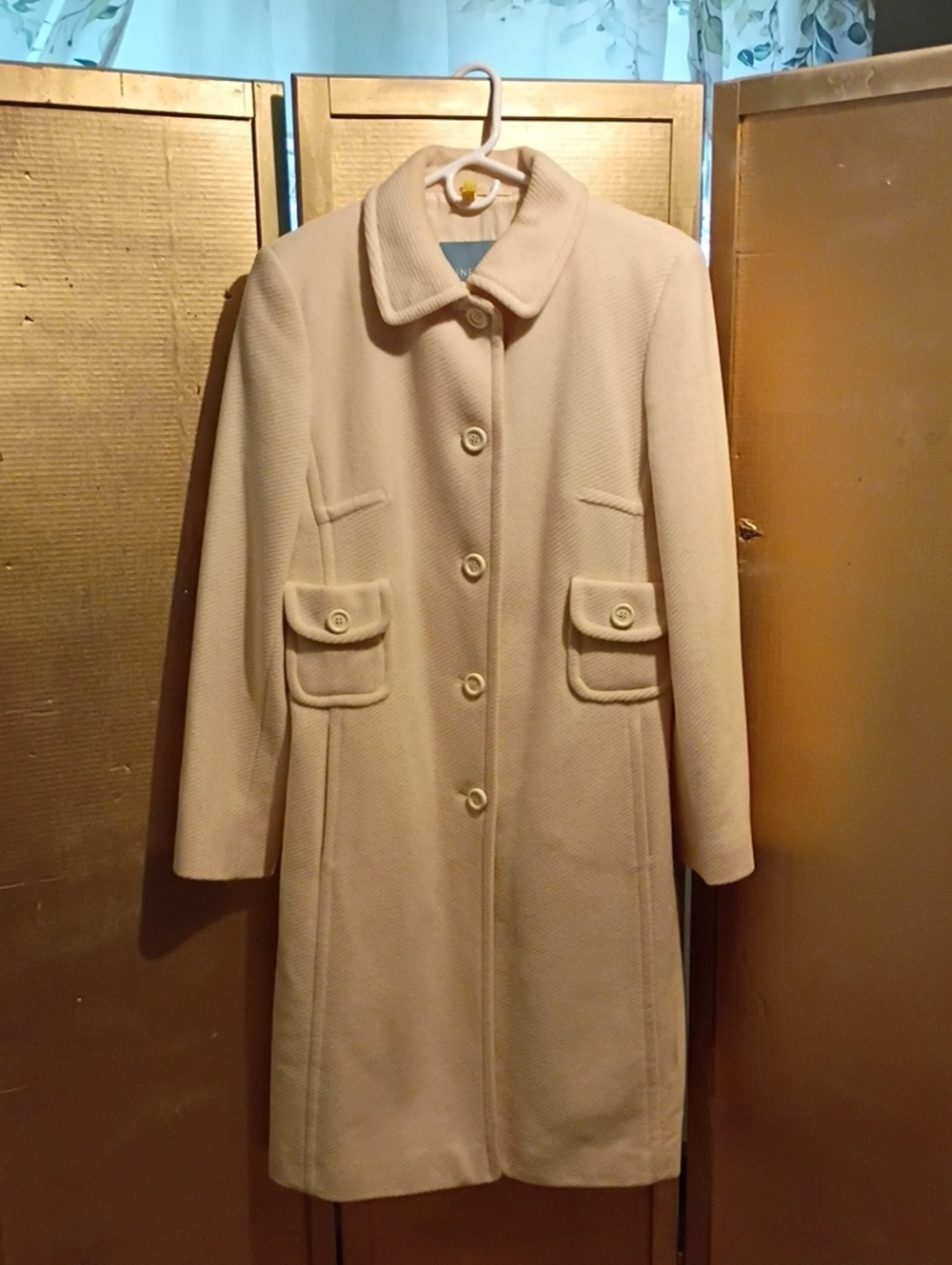 Nine West Cream Single-Breasted Wool-Blend Pea Coat